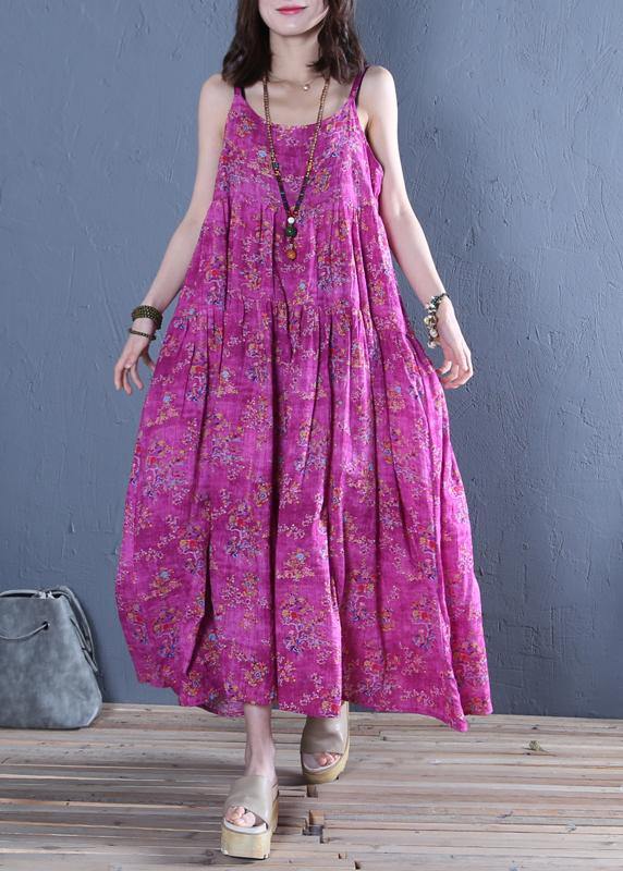 Classy Spaghetti Strap cotton Wardrobes pattern rose print long Dress