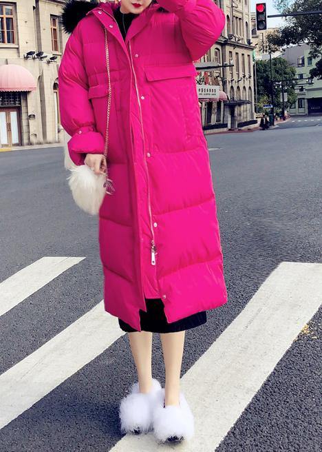 Warm trendy plus size winter jacket overcoat rose hooded zippered duck down coat