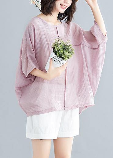 Classy o neck Batwing Sleeve patchwork cotton blended tops women blouses Boho Outfits pink short blouse Summer