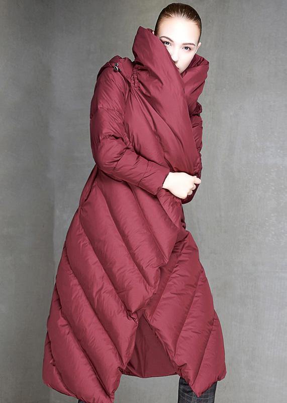 Luxury trendy plus size down jacket hooded coats burgundy dark buckle down jacket woman