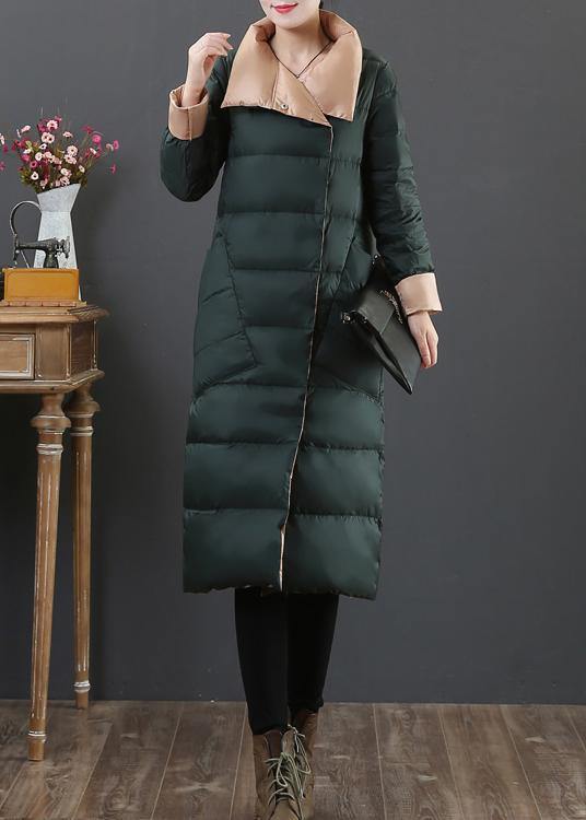 women plus size womens parka overcoat blackish green stand collar pockets duck down coat