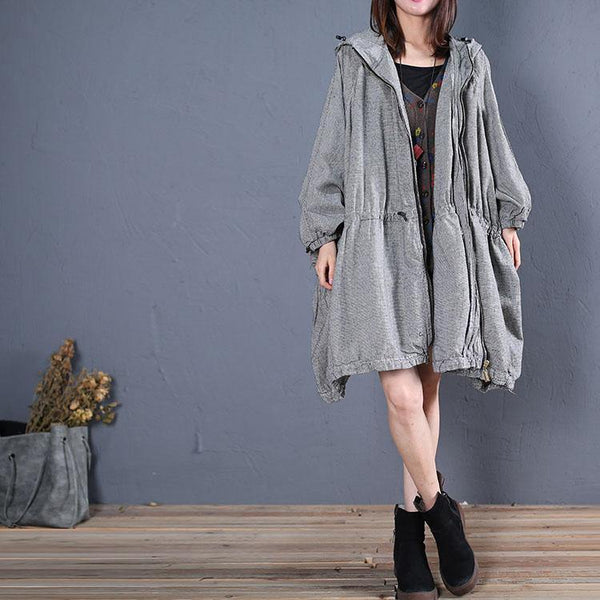 fine plus size winter coat fall outwear gray plaid hooded coats