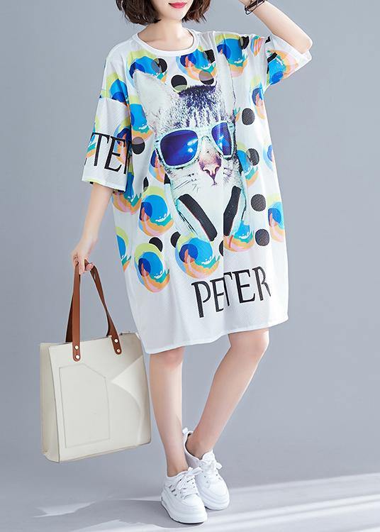 DIY animal alphabet print cotton tunic top hollow out Traveling summer Dress