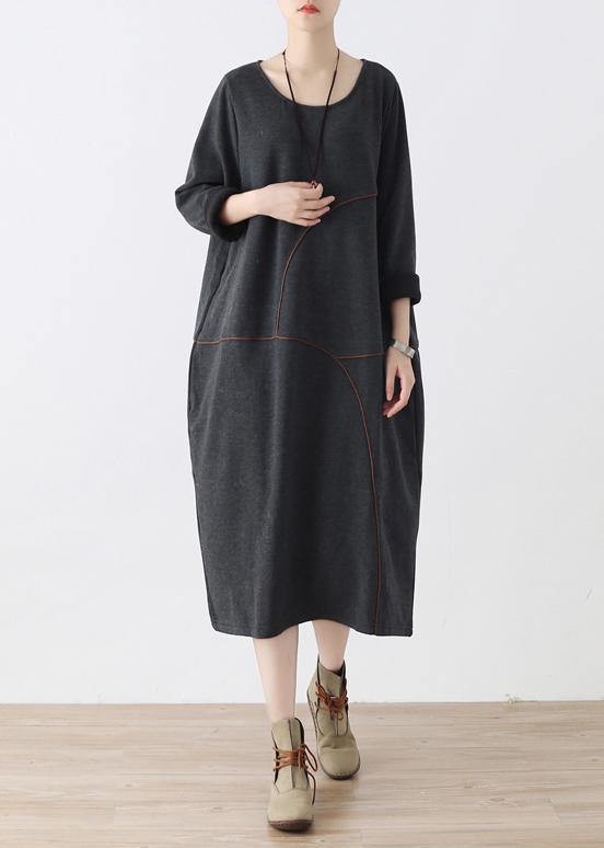 Women o neck asymmetric fall tunic pattern Work Outfits gray Robe Dresses