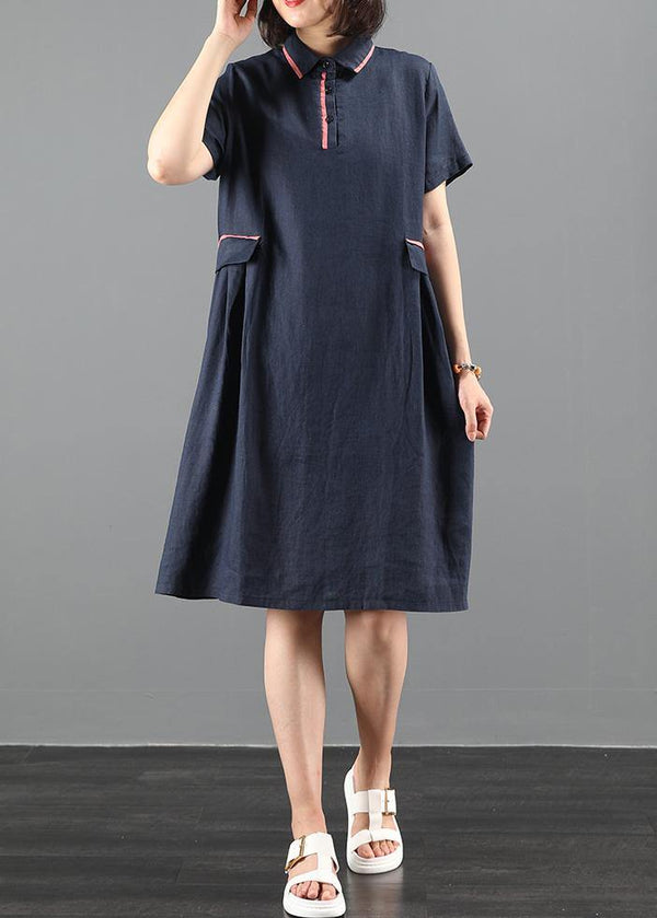 French lapel patchwork summer clothes Women Work navy Dress