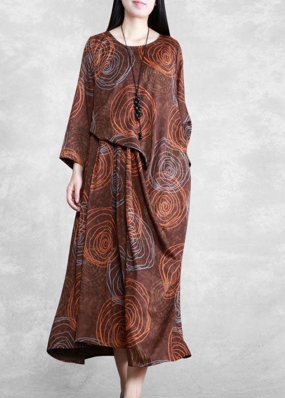 Women Chocolate Print Quilting Clothes O Neck Asymmetric Plus Size Spring Dresses