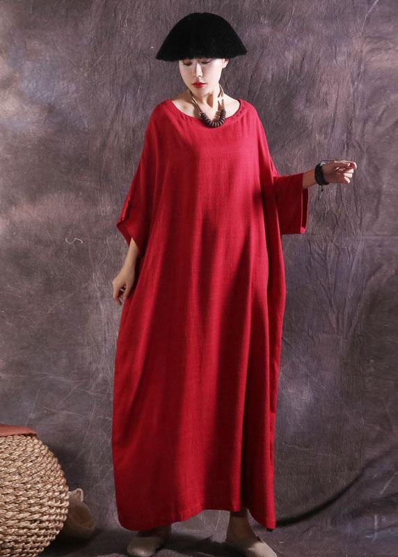 100% solid color cotton quilting clothes Catwalk red o neck Dresses summer