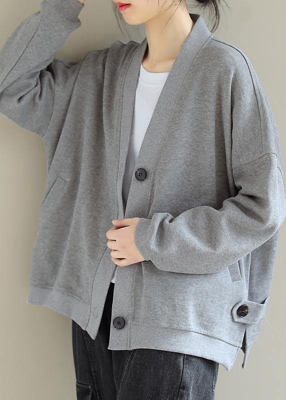 Beautiful Light Gray  Clothes Gifts V Neck Button Down Spring Jackets