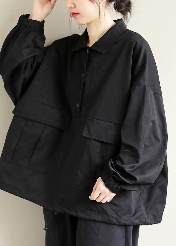 Elegant Black Clothes Lapel Patchwork Plus Size Clothing Spring Shirts