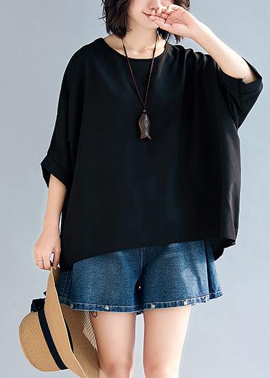 Loose black chiffon tops Fashion Life o neck Batwing Sleeve loose Summer tops