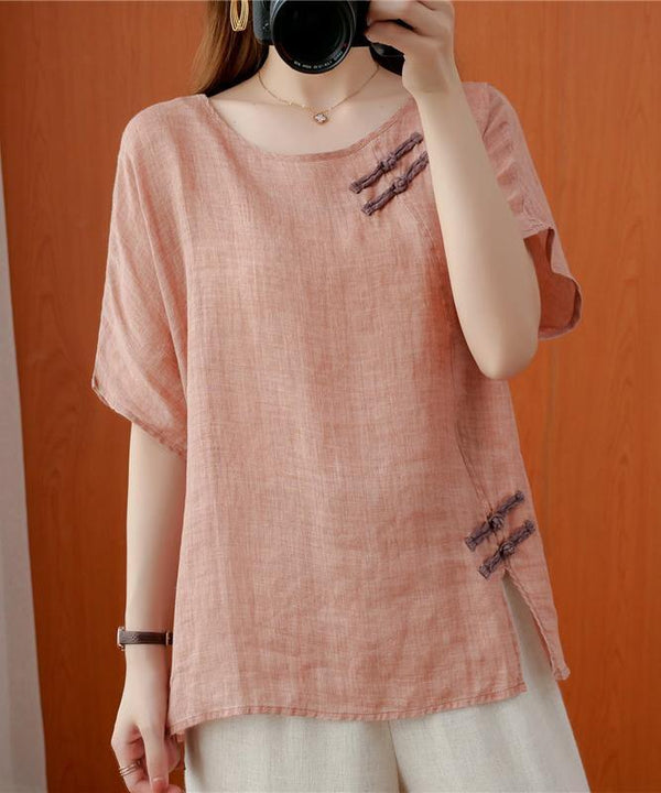 Women o neck Chinese Button clothes For Women Photography light pink tops