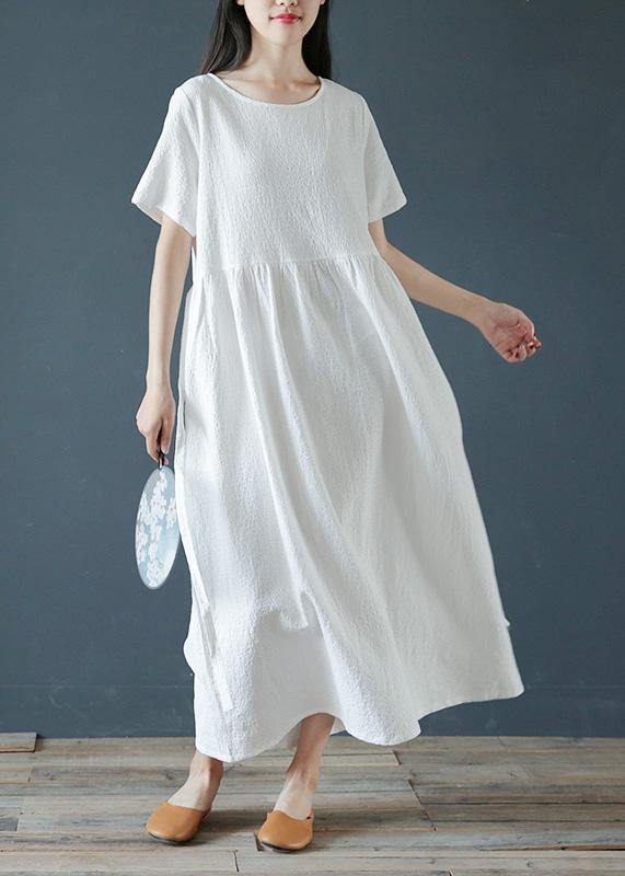 Style white linen cotton dresses o neck Jacquard Dresses  Dresses