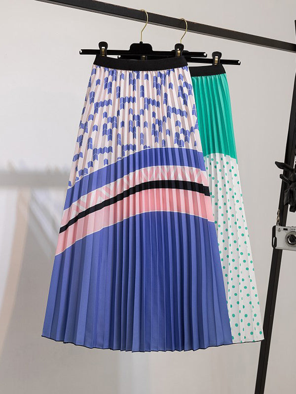 Urban Multi-Colored Printed High Waisted Pleated Skirt