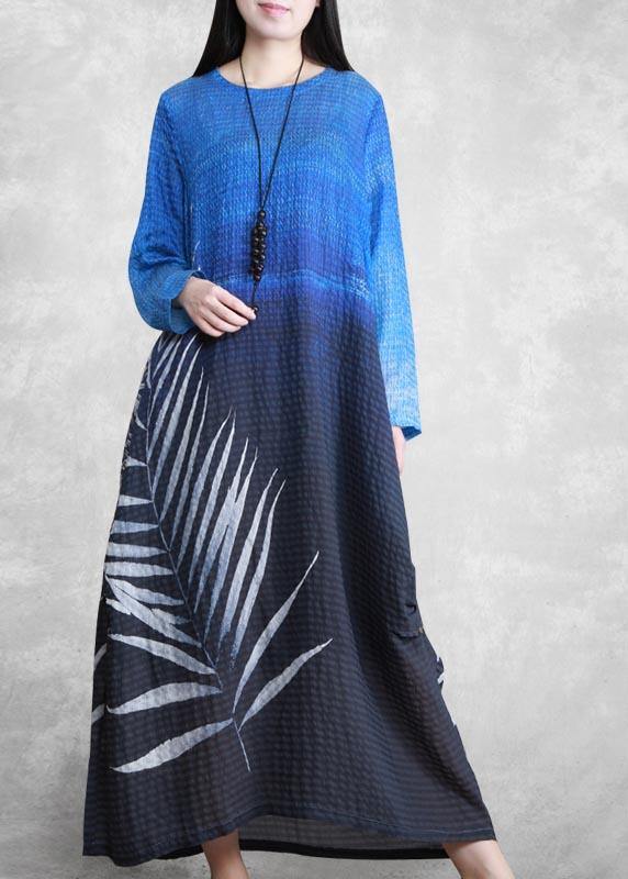 Chic O Neck Asymmetric Spring Tunics Blue Black Print Plus Size Dresses