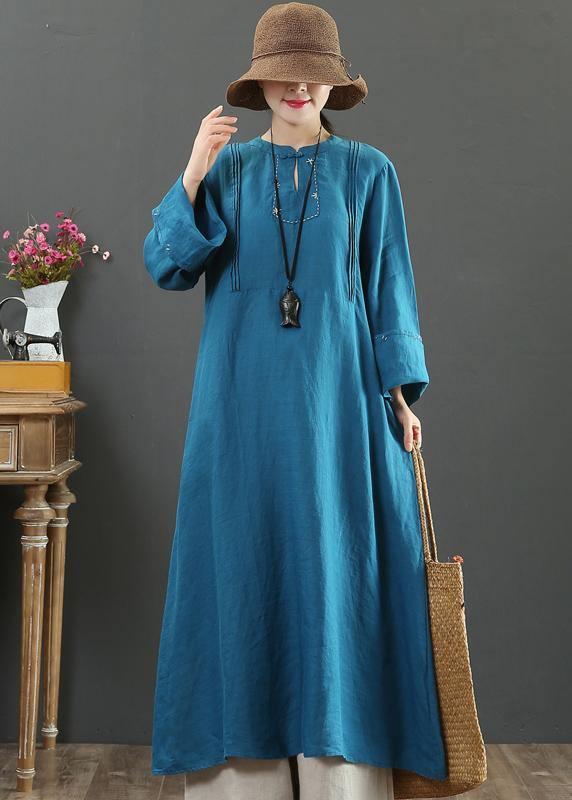 Women  Stand Collar Pockets Spring Clothes Women Work Navy Long Dress