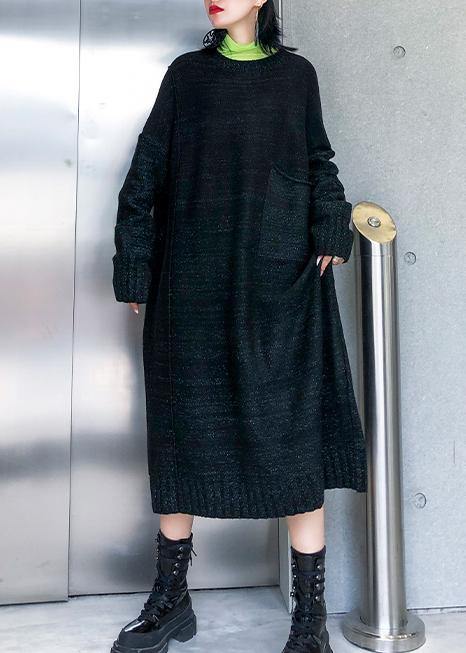 Simple big pockets Sweater fall dress DIY black Tejidos knitted dress