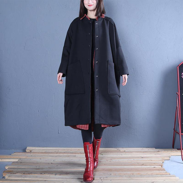 vintage plus size clothing black side open fall women coats