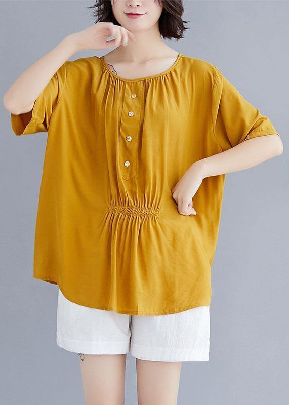 Women o neck half sleeve cotton clothes For design yellow blouse summer