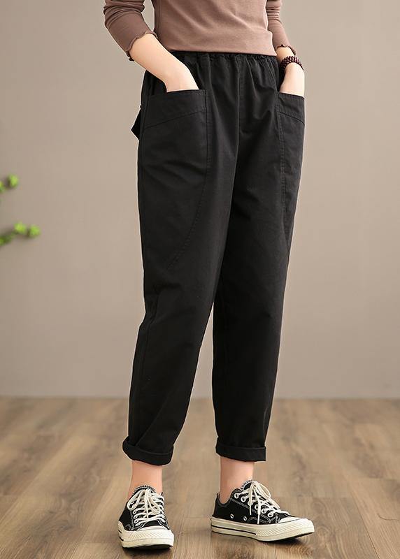 Bohemian Spring Pant Oversized Black Work elastic waist Trousers