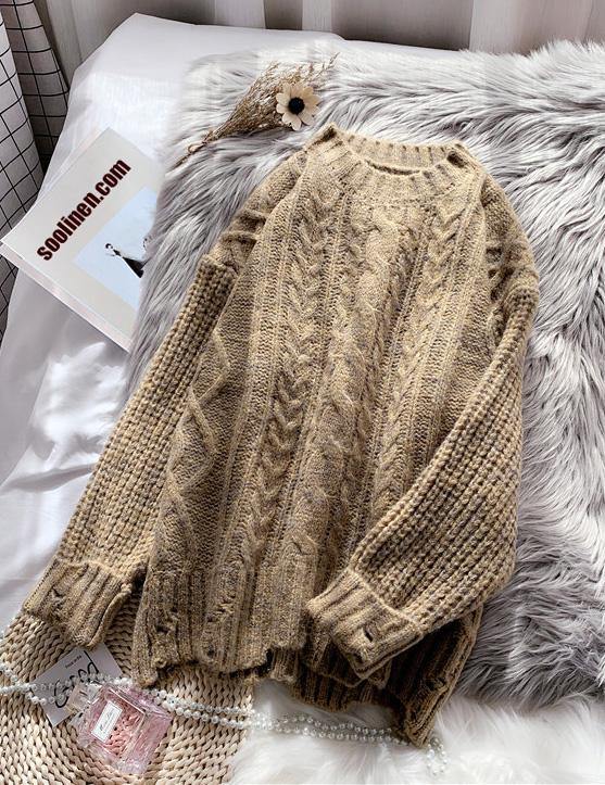 Vintage o neck brown knitwear plussize thick knitted pullover