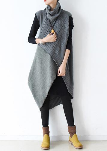 New style loose literary thick knitted stitching woolen gray dress outer two-piece suit