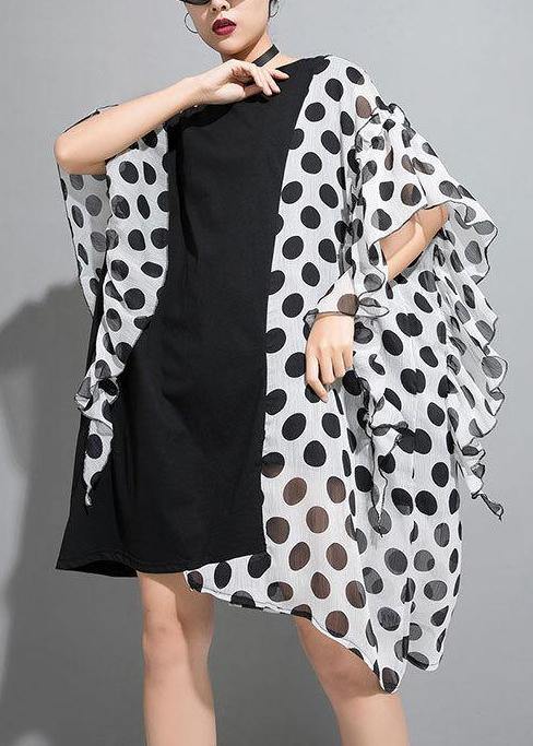 Bohemian Cotton clothes For Women fine Polka Dot Spliced Chiffon Personality Irregular Dress