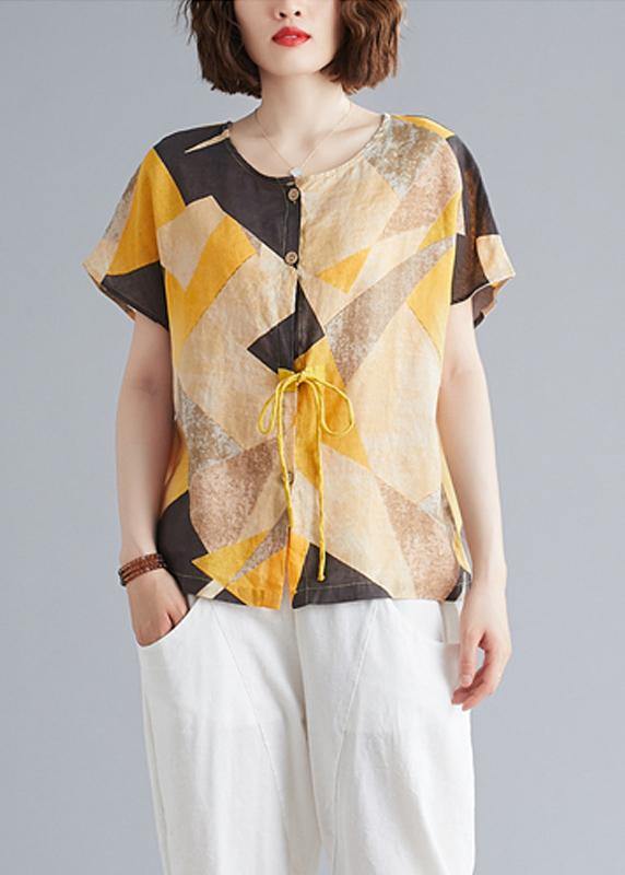 Classy yellow Geometric clothes o neck Plus Size Clothing top