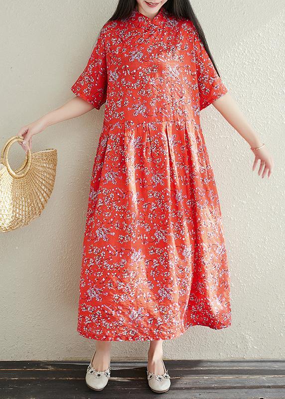 Button Chiffon Robes Fabrics red prints Dresses summer