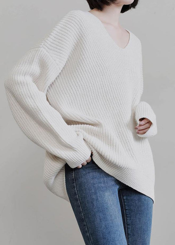 Vintage beige knit tops fall fashion v neck Batwing Sleeve knitted t shirt