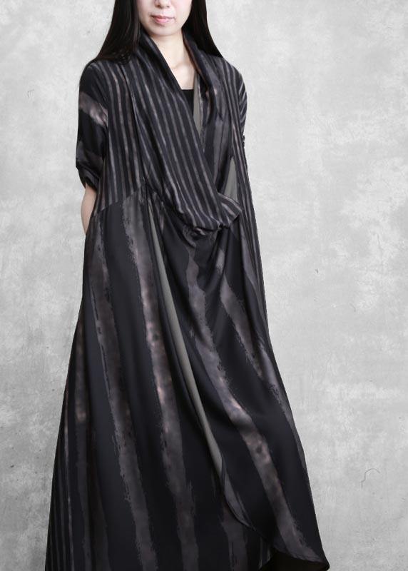 DIY V Neck Asymmetric Tunics Black Striped Robes Dress