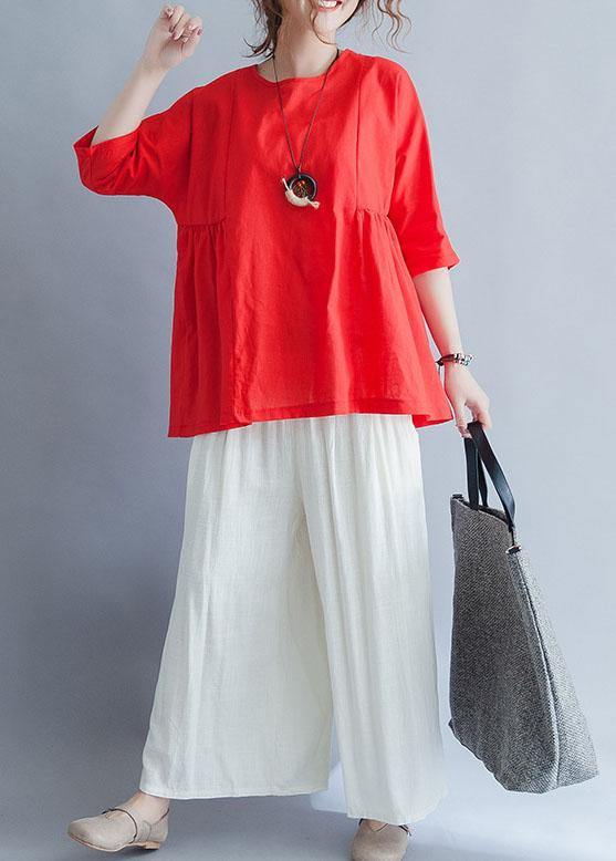 Modern half sleeve cotton shirts women red tunic blouses summer