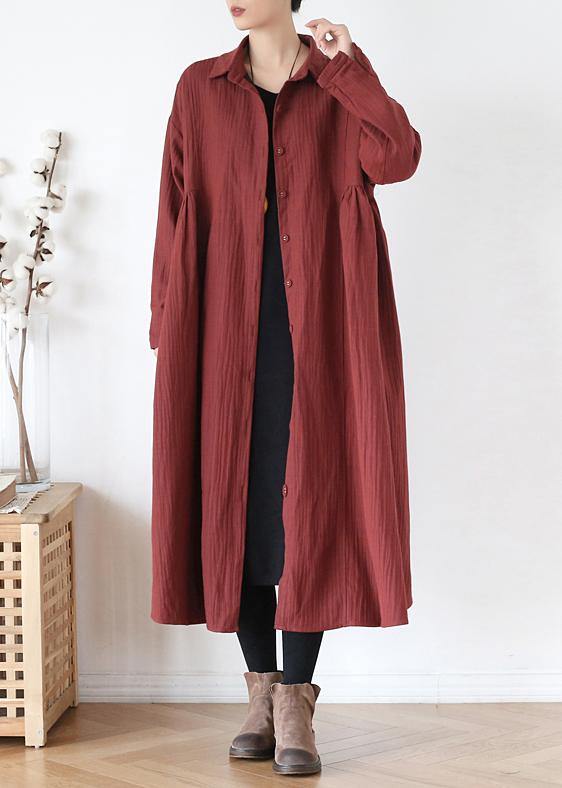 French lapel Cinched fine trench coat red Plus Size Clothing outwear