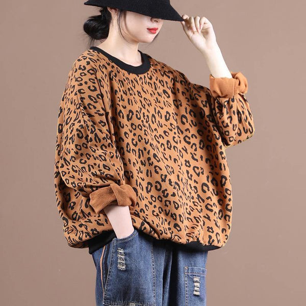 Women o neck tunic top Wardrobes yellow Leopard shirts