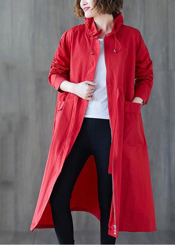 Luxury plus size clothing long jackets fall Ruffled drawstring zippered coat