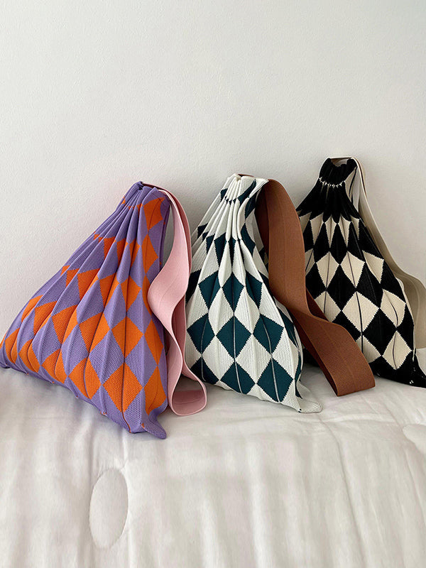 Contrast Color Pleated Plaid Woven Bags Accessories