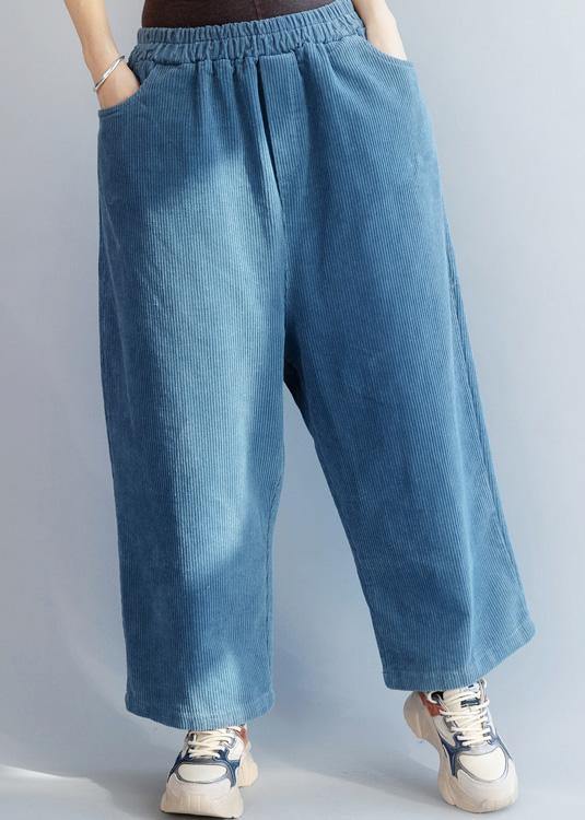 French elastic waist wild trousers oversized blue wide leg trousers