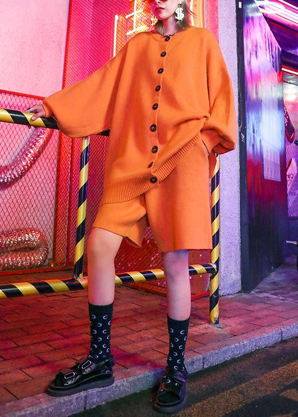 Feminine style fashion large size show thin wide leg pants sweater coat orange two pieces