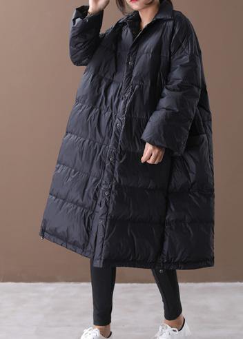 fine black goose Down coat plus size winter jacket stand collar Large pockets overcoat