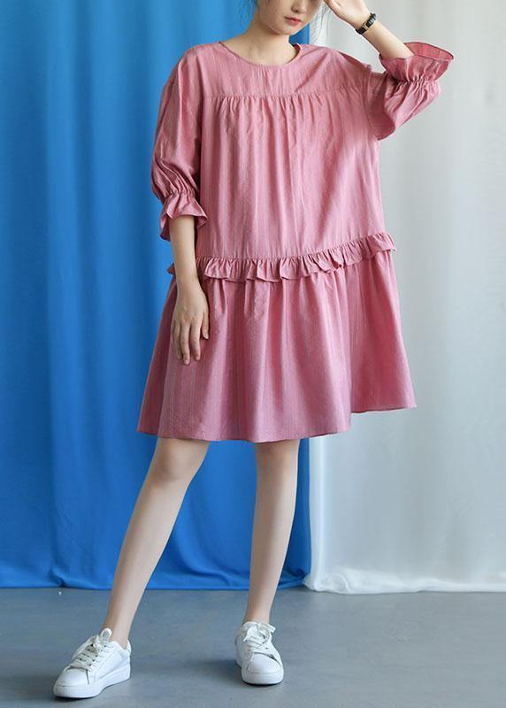 DIY ruffles collar cotton clothes Outfits pink Dresses fall