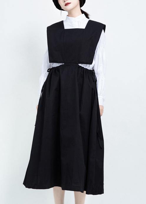 Classy black cotton clothes For Women drawstring Dresses sleeveless Dresses