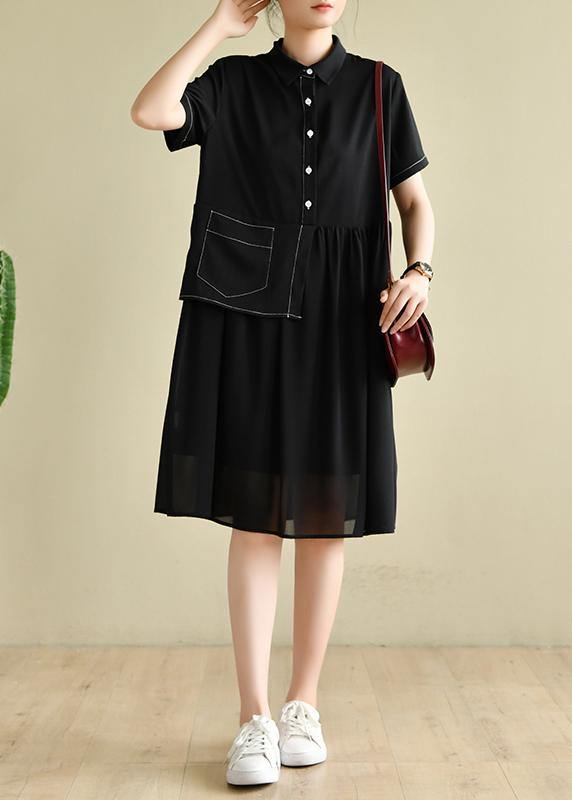 Elegant lapel patchwork tunics for women Wardrobes black Dress