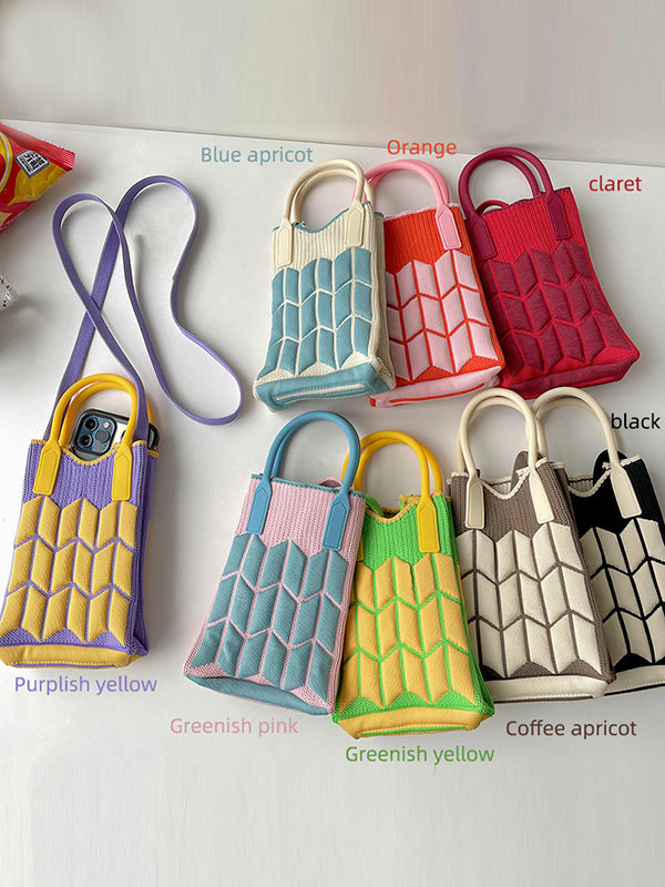 Original Contrast Color Geometric Knitting Bags Accessories