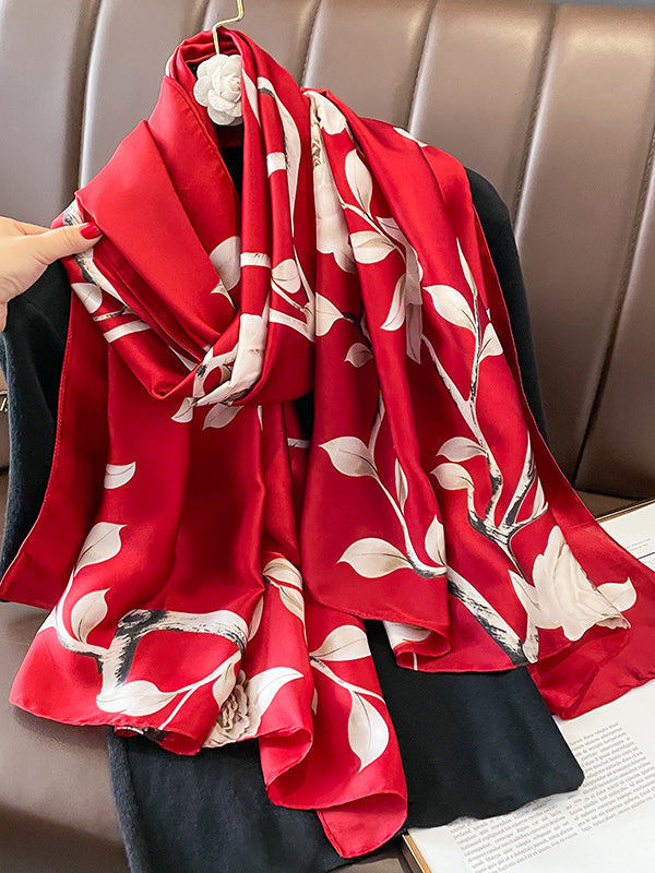 Sun-Protection Contrast Color Floral Printed Shawl&Scarf
