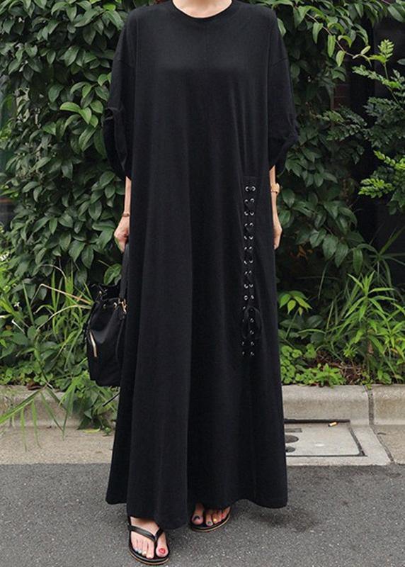 Style o neck Extra large hem cotton dresses Runway black A Line Dress