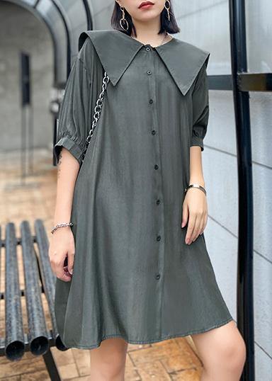 Organic gray green Tunics Sailor Collar Dresses summer Dresses