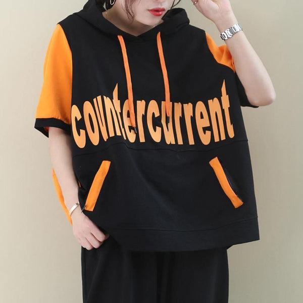 Women o neck cotton summer tunics for women Sewing orange Letter blouses