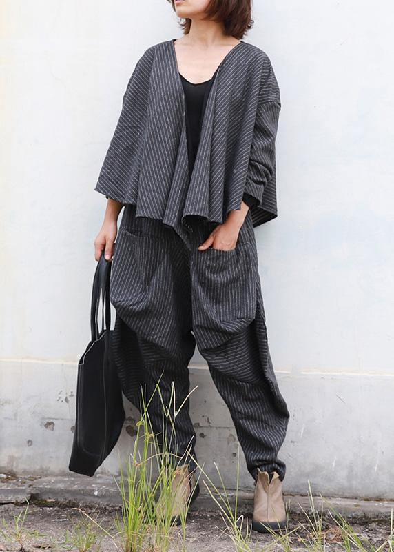 Literary Autumn Lady Grey Woolen Set Short Jacket + Irregular Casual Pants