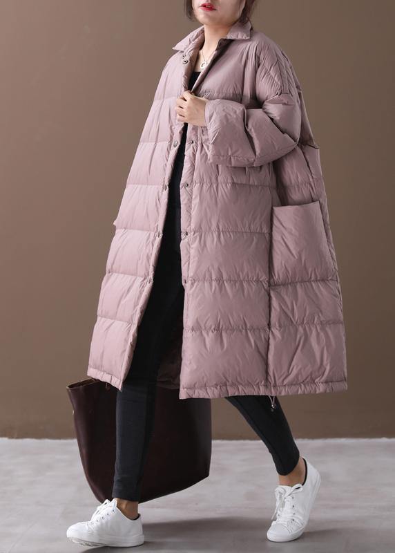 Warm plus size down jacket coats pink stand collar Large pockets duck down coat