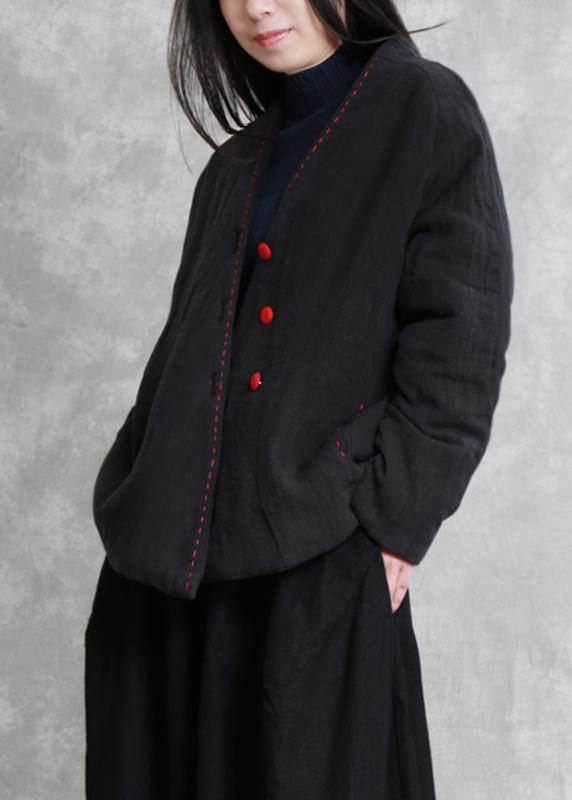 Natural black Fashion trench coat Gifts v neck thick fall jackets