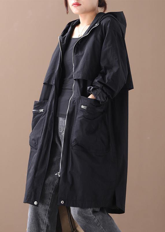 Elegant hooded zippered Plus Size coats women black women coats